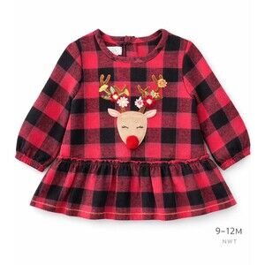 Mud Pie Baby Reindeer Tunic Buffalo Plaid Red Black 9-12M NWT